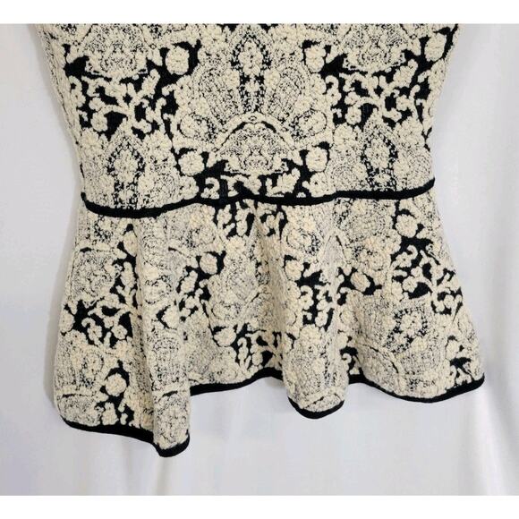 Valentina Shah Cream & Black Knit Wool Blend Short Sleeve Peplum Top Size Large - Picture 6 of 9